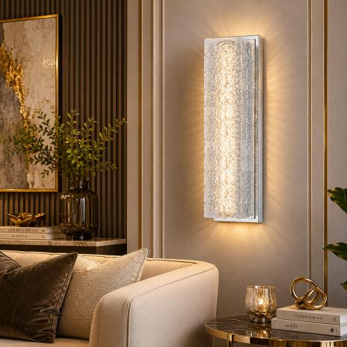 Applique Murale de Luxe en Cristal Texturé Argenté avec Éclairage LED Vertical par Luxury Group International