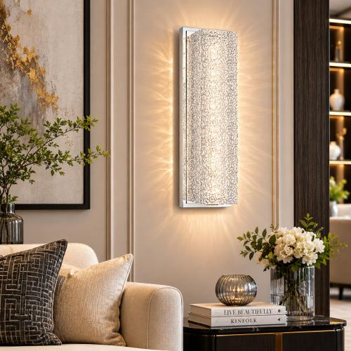 Applique Murale de Luxe en Cristal Texturé Argenté avec Éclairage LED Vertical par Luxury Group International