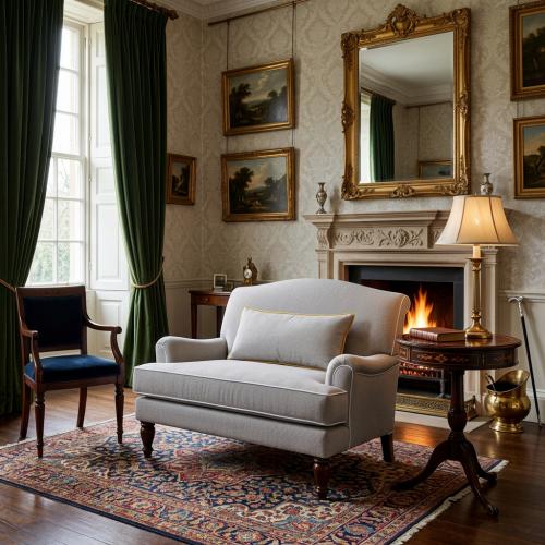 Divano Singolo di Lusso con Schienale Curvo e Gambe in Legno Massello - Arredamento per Soggiorno Vista lifestyle di Luxury Group International