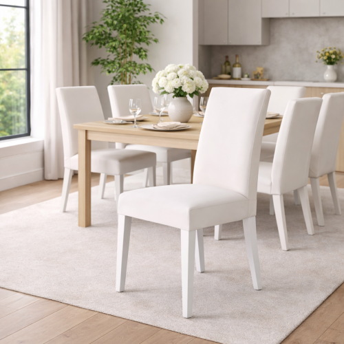 Luxury Slim High-Back Upholstered Dining Chair in Cream Ivory with Wooden Legs by Luxury Group International