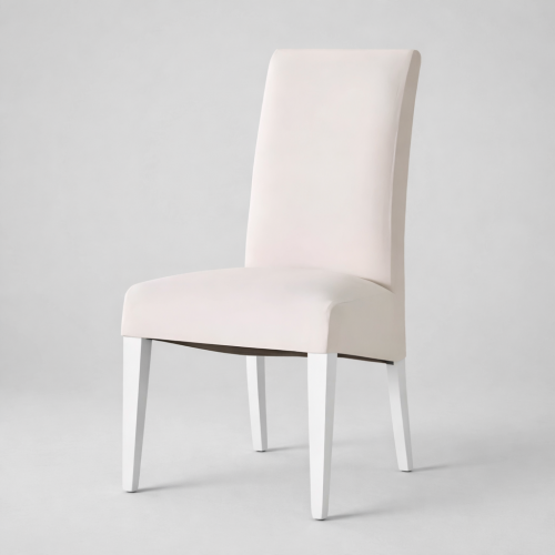 Luxury Slim High-Back Upholstered Dining Chair in Cream Ivory with Wooden Legs by Luxury Group International