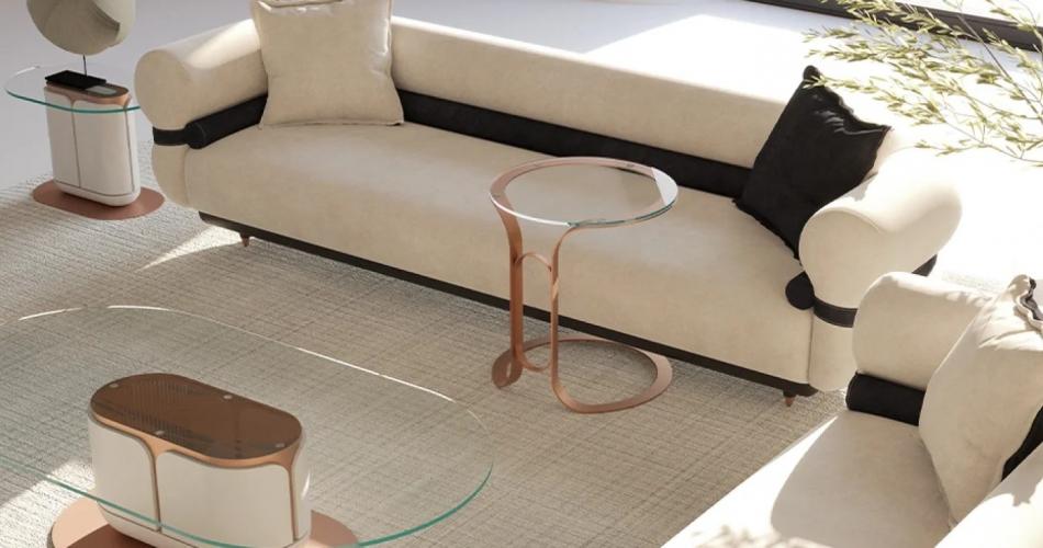 Luxury Sofa Gray / Black / Copper 260 x 88 x H. 65 cm – Living Room Sofa – Hotel Sofa by Luxury Group International