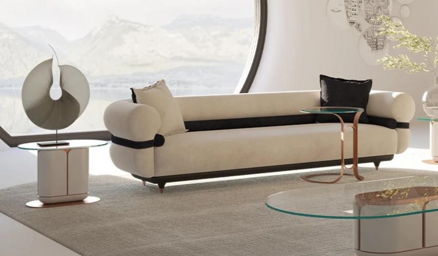Luxury Sofa Gray / Black / Copper 260 x 88 x H. 65 cm – Living Room Sofa – Hotel Sofa by Luxury Group International