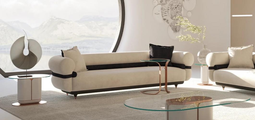 Luxury Sofa Gray / Black / Copper 260 x 88 x H. 65 cm – Living Room Sofa – Hotel Sofa by Luxury Group International