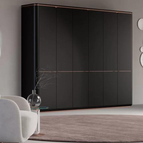 Luxury solid wood bedroom cabinet with 6 doors in black matte, copper accents, 280x62xH238 by Luxury Group International