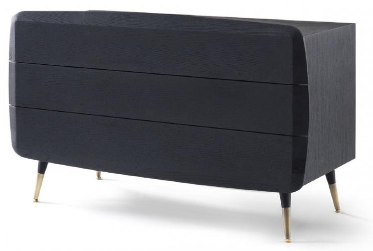 Cómoda de Madera Maciza de Lujo con 3 Cajones Espaciosos, Acabado Negro y Patas de Latón por Luxury Group International