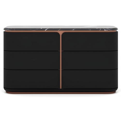 Black / Copper Solid Wood Luxury Dresser with 6 Drawers for Bedroom by Luxury Group International