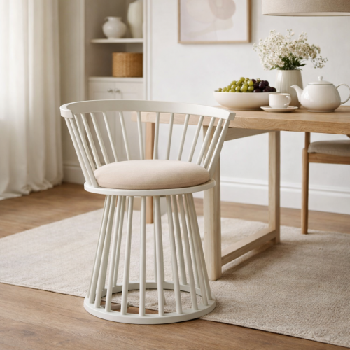 Luxury Spindle Frame Upholstered Dining Armchair with Pedestal Cage Base and Padded Seat by Luxury Group International