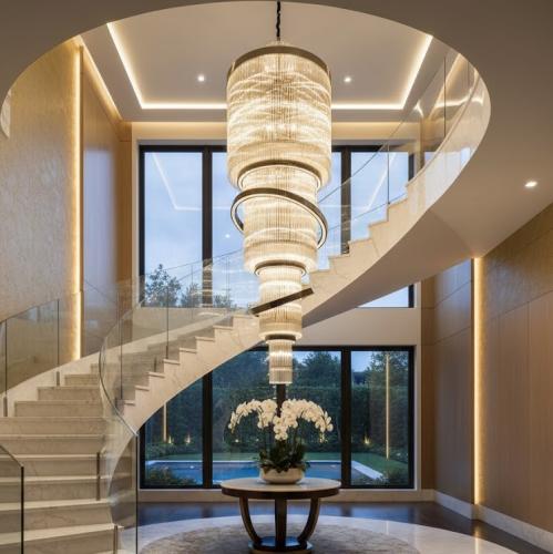 Luxus spiralförmiger, mehrstufiger Kristall-LED-Kronleuchter mit Kaskadeneffekt von Luxury Group International