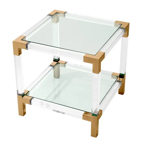 Luxury Square Acrylic Glass Brass Side Table by Luxury Group International