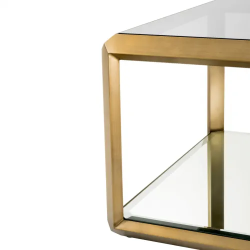 Luxury Square Double Decker Smoke Glass Side Table with Brass Frame Lower Mirror Glass by Luxury Group International