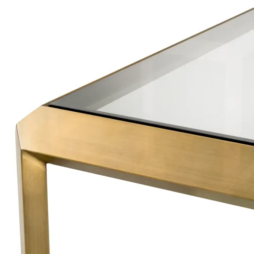 Luxury Square Double Decker Smoke Glass Side Table with Brass Frame Lower Mirror Glass by Luxury Group International