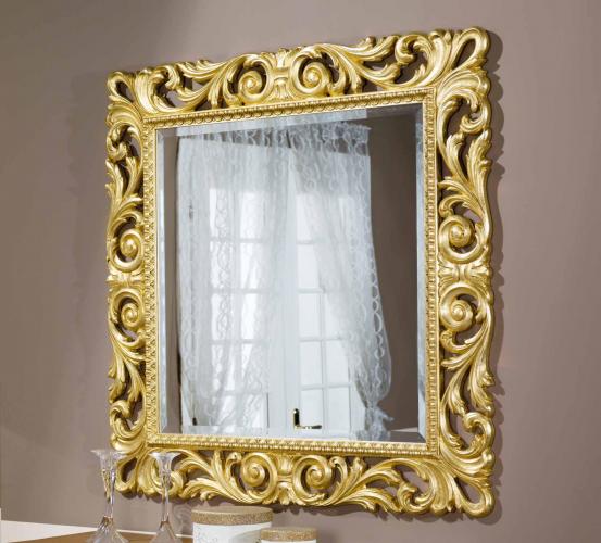 Luxury Square Gold Baroque Wall Mirror with Open Scroll Leaf Frame - Baroque Mirror Front View by Luxury Group International
