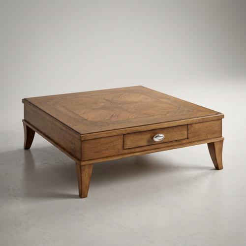 Luxury Square Wooden Coffee Table with Integrated Drawer - Living Room Furniture Front View by Luxury Group International