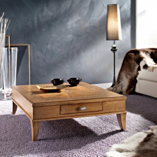 Table basse carrée en bois de luxe avec tiroir intégré - Mobilier de salon Vue lifestyle par Luxury Group International