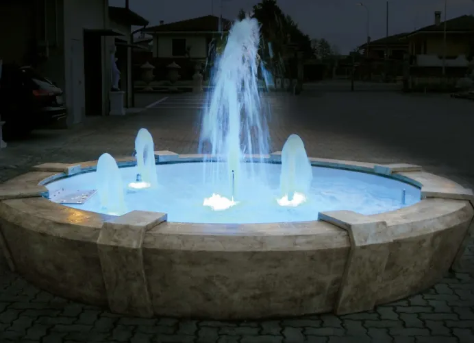 Luxury Stone-Finish Baroque Water Fountain with Radial Jet System in Wide Basin - Baroque Fountain Front View by Luxury Group International