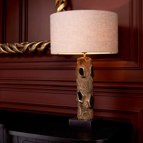 Lampada da tavolo di lusso dorata in ottone vintage Ø45 cm x H74,5 con base in granito nero di Luxury Group International