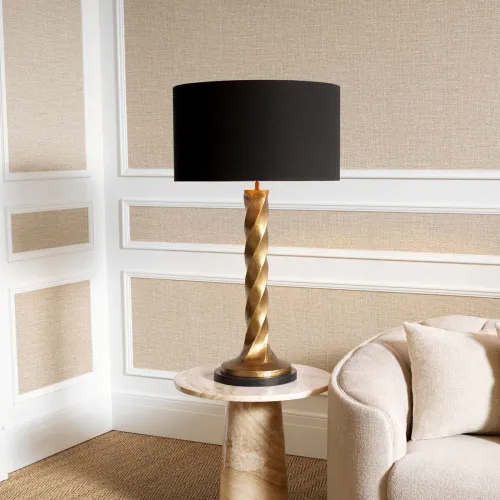 Lampada da tavolo di lusso in ottone vintage / Paralume nero e base in granito nero H. 98 cm - Luci di lusso di Luxury Group International