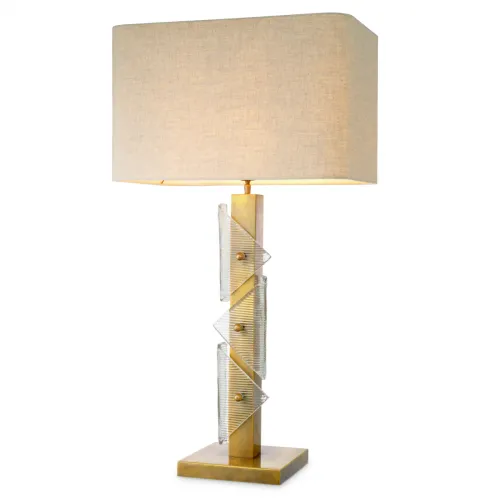 Lampada da Tavolo di Lusso ottone vintage / vetro / paralume bianco H. 100 cm - Lampada da tavolo per soggiorno di Luxury Group International