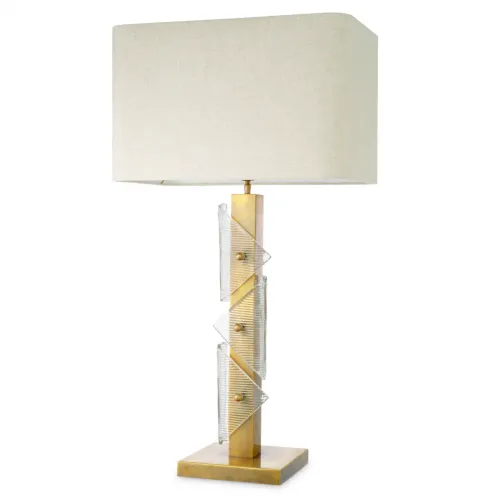 Luxus Tischlampe Vintage Messing / Glas / Weißer Schirm H. 100 cm – Tischlampe für Wohnzimmer von Luxury Group International