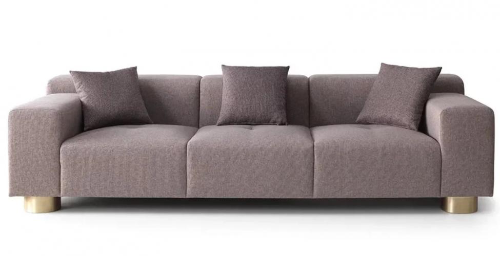 Divano di lusso grigio/ottone 260 x 100 x H. 70 cm-Divano soggiorno-Divano hotel-Arredamento soggiorno Vista frontale di Luxury Group International