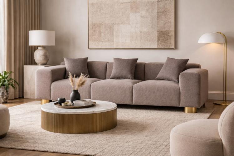Luxury sofa gray/brass 260 x 100 x H. 70 cm-Living room sofa-Hotel sofa-Living room furniture Lifestyle View by Luxury Group International