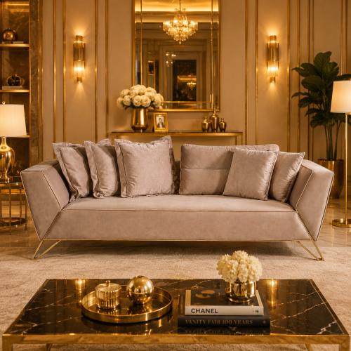 Luxury Taupe Contemporary Sofa with Sculpted Metal Base for Elegant Living Rooms by Luxury Group International