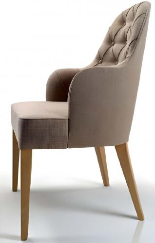 Luxury Taupe Upholstered Button-Tufted Dining Armchair with Solid Wooden Legs by Luxury Group International