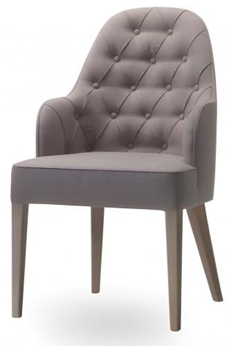 Luxuriöser Taupe gepolsterter Dining-Sessel mit Knöpfen und Massivholzfüßen von Luxury Group International