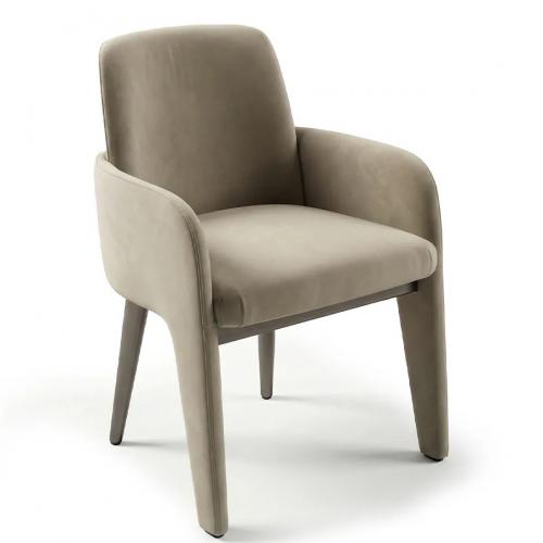 Luxury Taupe Upholstered Modern Dining Chair with Curved Armrests by Luxury Group International