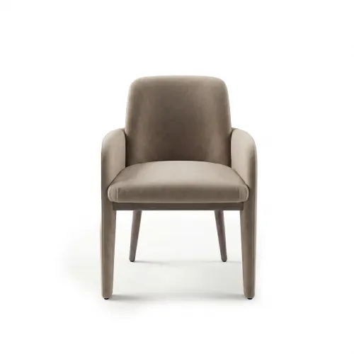 Luxury Taupe Upholstered Modern Dining Chair with Curved Armrests by Luxury Group International