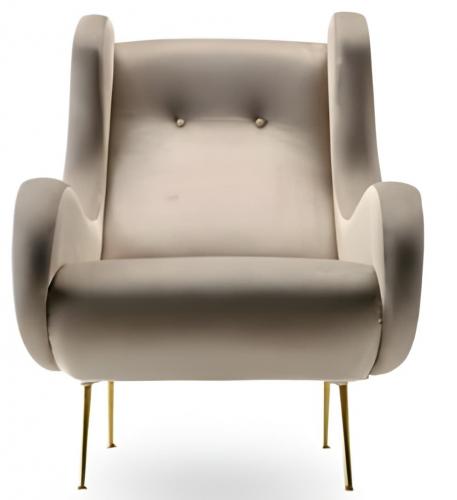 Luxus gepolsterter Ohrensessel in Taupe mit geschwungenen Formen und Messingbeinen von Luxury Group International