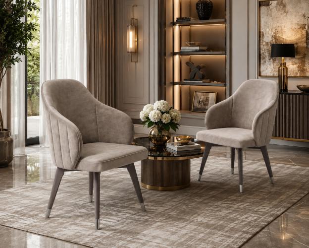 Luxury Taupe Velvet Modern Dining Chair with Sculpted Backrest by Luxury Group International