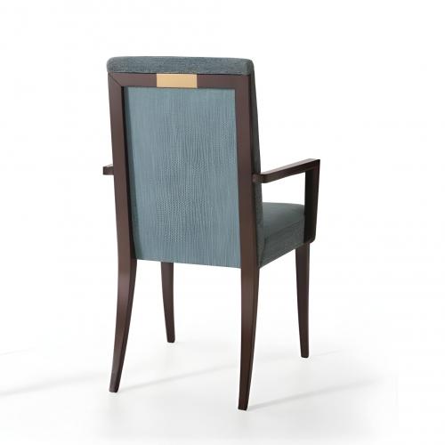 Luxus gepolsterter Esstischsessel in Ocean Mist Blue mit Gestell aus dunklem Walnussholz von Luxury Group International