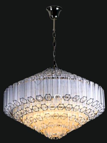 Lampadario Moderno di Lusso a Livelli con Tubetti di Cristallo e Finitura Cromata Lucida Vista laterale di Luxury Group International