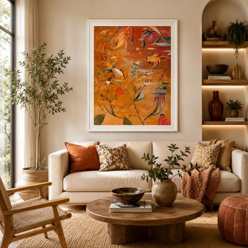 Luxus Tropische Unterwasser-Wandkunst mit Botanischem Fisch-Illustrationsdruck von Luxury Group International