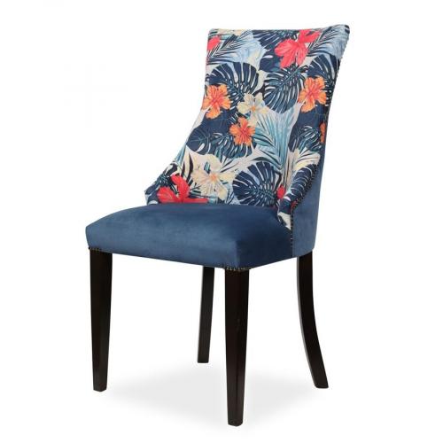 Luxury Tropical Upholstered Dining Chair with Botanical Print Backrest and Velvet Seat Front View by Luxury Group International