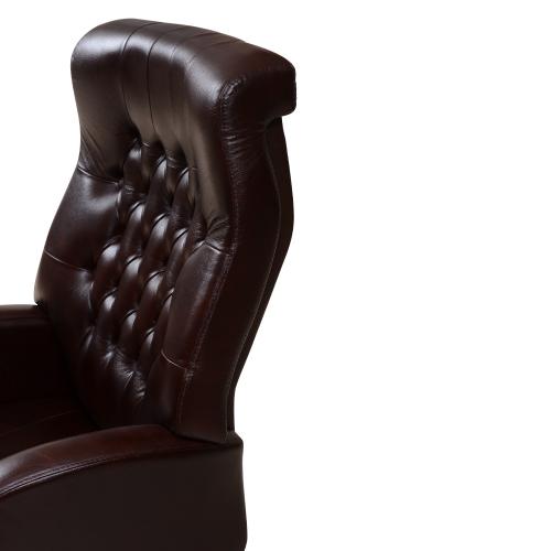 Silla de Oficina Chesterfield de Cuero con Capitoneado de Lujo en Acabado Marrón Chocolate - Mobiliario de Oficina Vista detalle por Luxury Group International