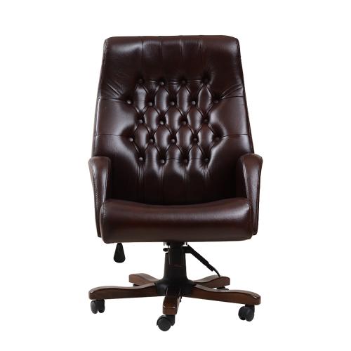 Silla de Oficina Chesterfield de Cuero con Capitoneado de Lujo en Acabado Marrón Chocolate - Mobiliario de Oficina Vista frontal por Luxury Group International