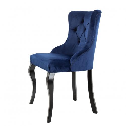 Luxus Samt Esszimmerstuhl mit Knopfheftung und Geschwungenem Rückenlehne – Royal Blue/Taupe Samt-Ausführungen Seitenansicht von Luxury Group International