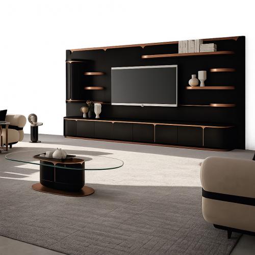 Mobile TV di lusso nero / rame 430 cm - Mobili per soggiorno e hotel di Luxury Group International