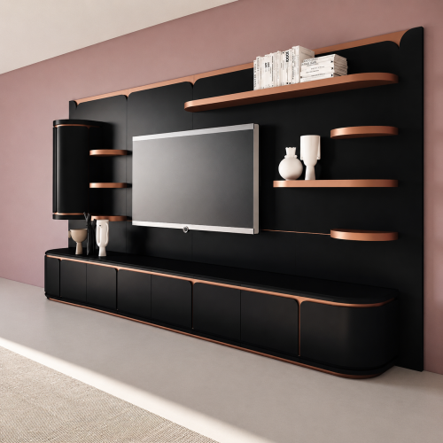 Mobile TV di lusso nero / rame 430 cm - Mobili per soggiorno e hotel di Luxury Group International