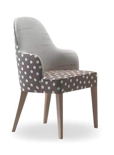 Luxuriöser zweifarbiger Polka Dot gepolsterter Esszimmer-Sessel in Taupe mit Holzbeinen von Luxury Group International