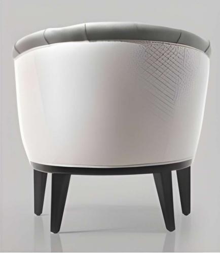 Luxury Upholstered Armchair in Pearl Grey Velvet with Button-Tufted Back and Textured Side Panels in Matte Black Wooden Base by Luxury Group International