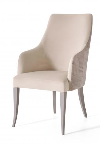 Luxury Upholstered Dining Armchair in Light Beige with Textured Back Panel and Light Greige Legs by Luxury Group International
