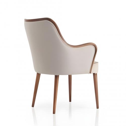 Luxury Upholstered Dining Armchair in Soft Cream with Wooden Frame in Walnut Finish by Luxury Group International