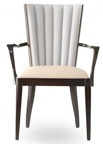 Luxuriöser gepolsterter Esszimmer-Sessel mit plissierter Rückenlehne aus weißem Stoff und dunklem Holzgestell von Luxury