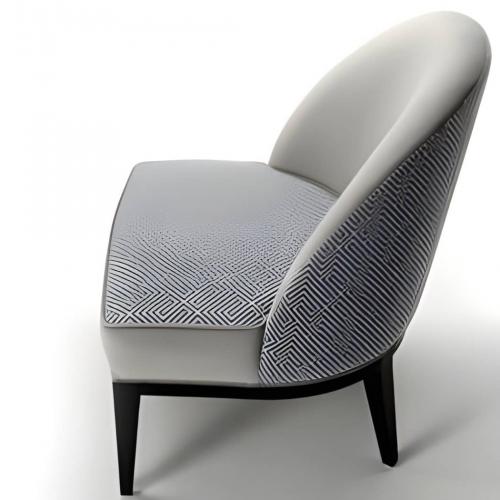 Luxury Upholstered Dining Chair in Grey Fabric with High Back and Geometric Textured Rear Panel in Matte Black Wooden Frame by Luxury Group International