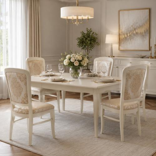 Luxus Polsterstuhl in Elfenbein-Finish mit dekorativer Damast-Rückenlehne Lifestyle-Ansicht von Luxury Group International