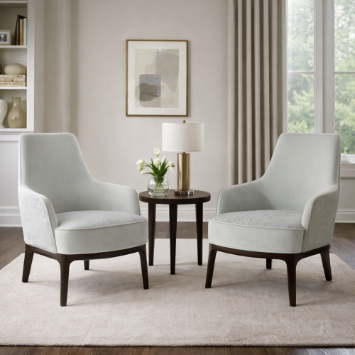 Luxury Upholstered Dining Chair in Soft Ivory with Textured Back Panel and Dark Walnut Base by Luxury Group International